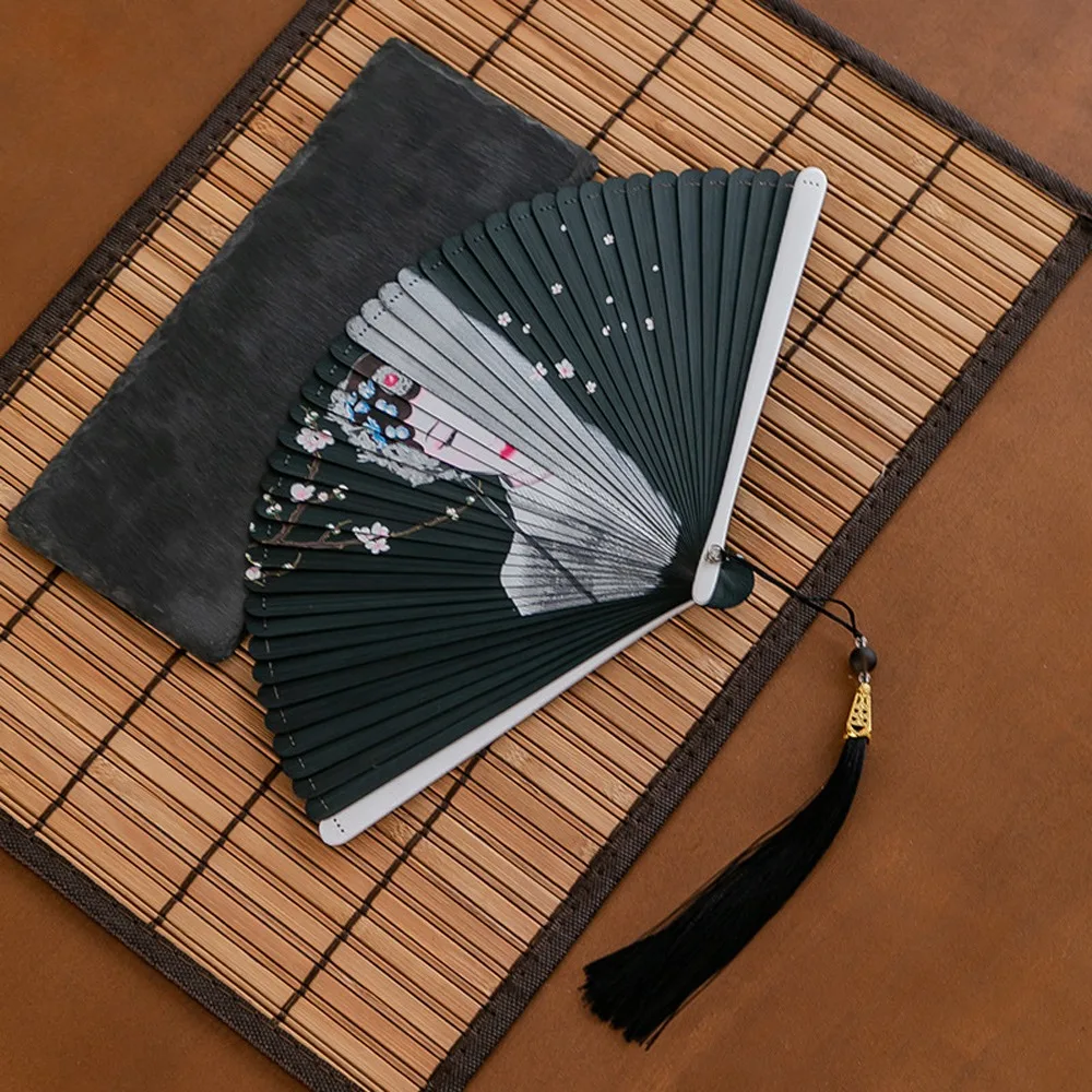 

Chinese Style Japanese Classical Folding Fan Ancient Style Black Women's Folding Fan Handmade Exquisite Bamboo Fan