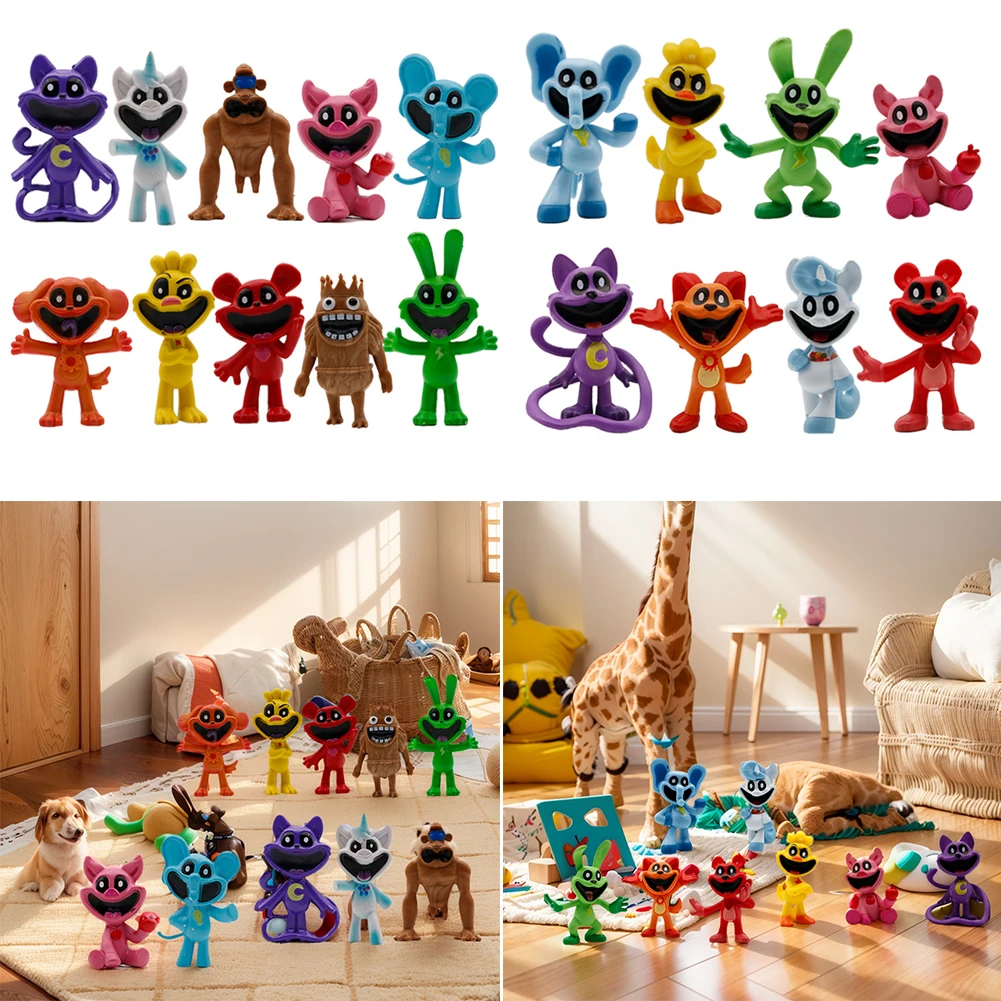 

8/10Pcs Smiling Critters Toy Scary Smile Animals Toy Decorative Small Cute Figurine Cake Topper Figurines Party Favors