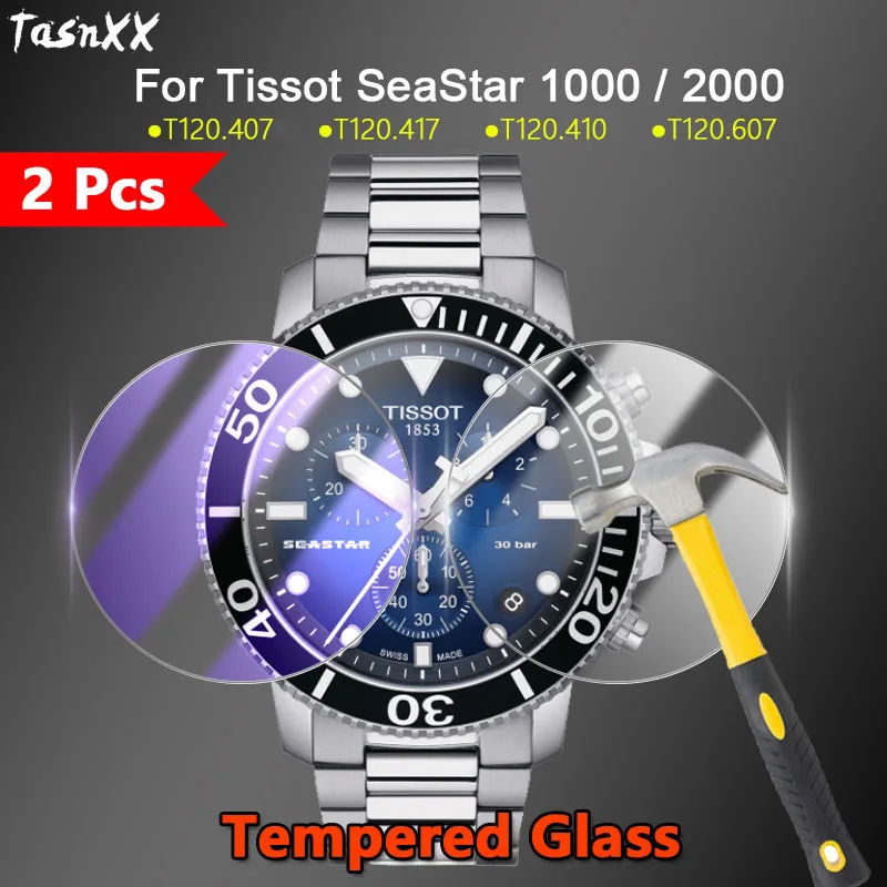 Protector de pantalla de vidrio templado para Tissot Seastar, película protectora de pantalla de vidrio transparente/Anti púrpura 2.5D, para 1000, 2000, T120407, T120607, T120410, 2 piezas