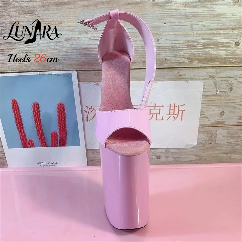 26cm/10Inch Pink Patent Extreme High Heel Sandals Ankle Strap Open Toe Adjustable Buckle Non-slip Sexy Nightclub Ladies view 3
