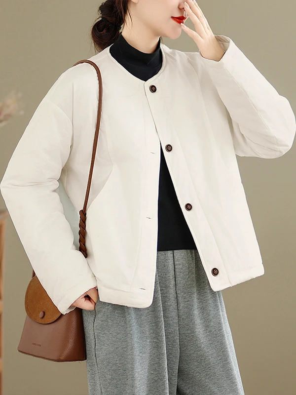 Thiened Cotton Jaet Damen Retro DString runder Ne Wintermantel Warme Baumwolle Gefütterte Weste Langer Sve-Mantel aus reiner Baumwolle