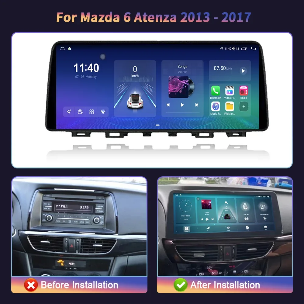 12.3 inch For Mazda 6 Atenza 2013-2017 Android Car Radio Multimedia Wireless Carplay Multimedia Navigation 4G GPS Stereo Screen