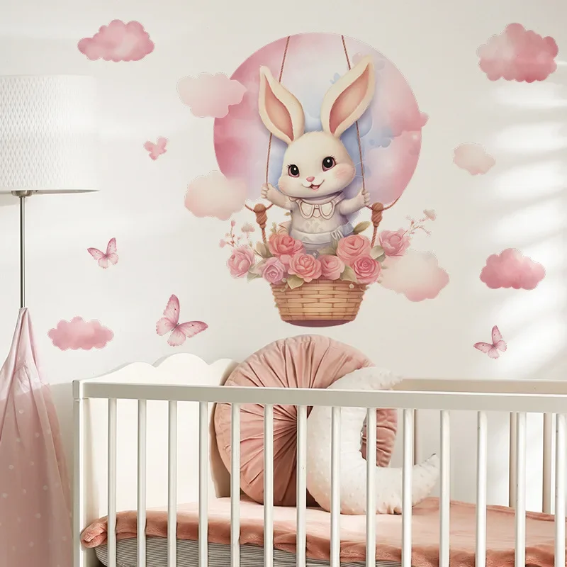 Cartoon Cute Bunny Vinyl Wall Stickers For Kids Room Decoration Anime Room Decor Wall Decor Bedroom Accessories Home Decoration