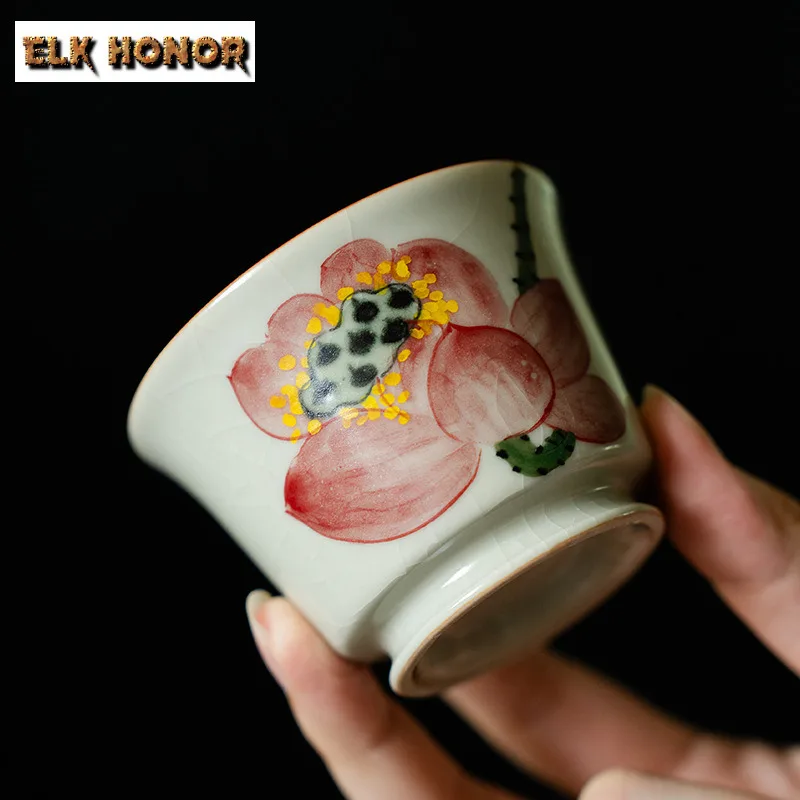 90ml Hand-painted Lotus Teacup Boutique Tea Bowl Jug Tea-tasting Smelling Cup Jianzhan Master Cups Drinkware Accessories Craft