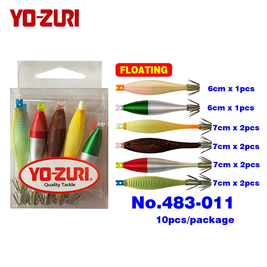 Yo-zuri Squid Jig Squid Hooks Squid Lure Bait 6cm 7cm Japan Floating UV Fluorescent 5colours 10pcs Calamari