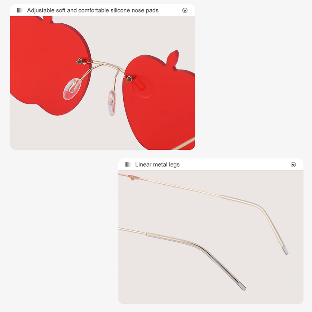 

1Pcs Fashion Apple Shape Sunglasses Red Rimless Lightweight Creative Eyewear for Photo Shoot Summer Beach Party Decoration Gift