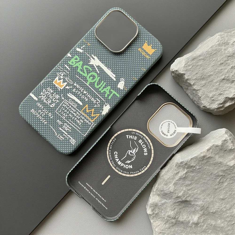 

Зеленый флуоресцентный светильник из углеродного волокна и кевлара B-BasquiatS Граффити iPhone Pro/Pro Max Магнитный чехол для телефона Металлическое кольцо для объектива