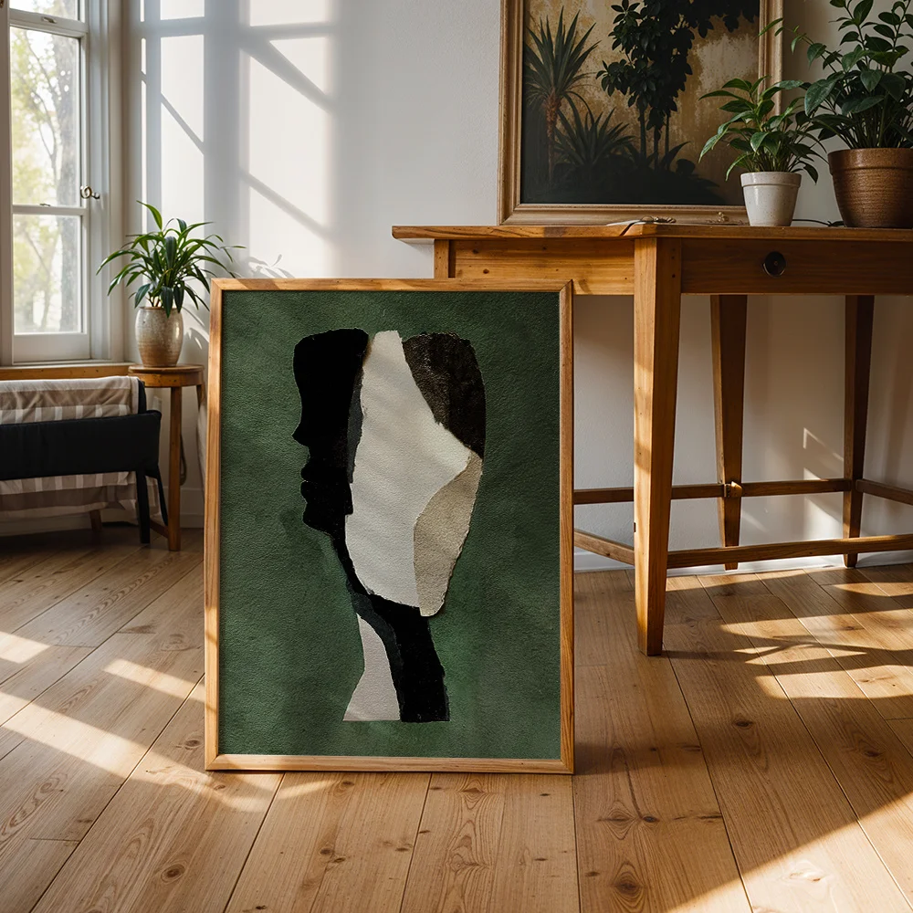 Abstract Collage Figure Silhouette Canvas Poster Wall Art,2D Print Wall Decor,Aesthetic Home Decor