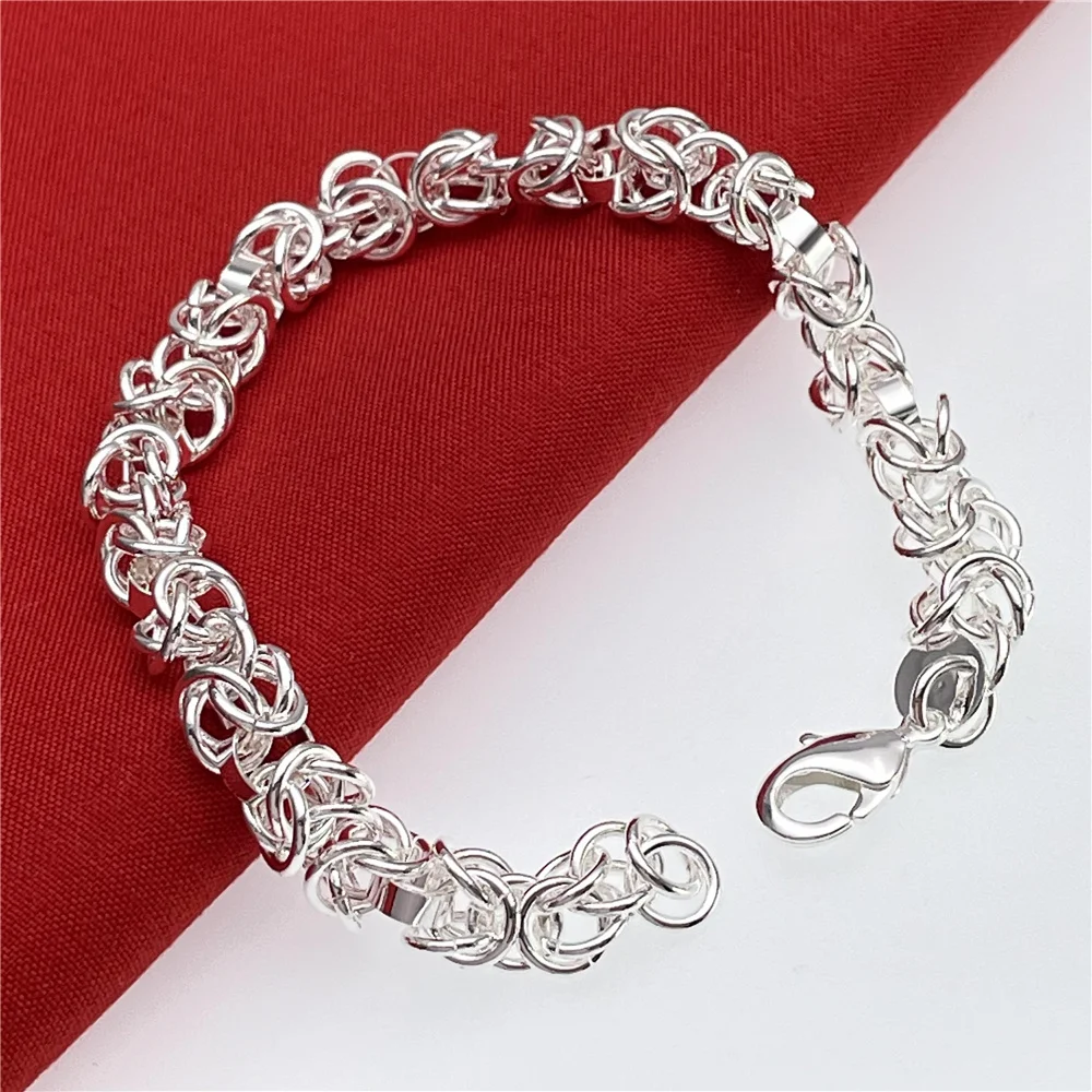 20CM 925 Sterling Silver Chain Bracelet, Men Women'S Circle Lock, Wedding gift Engagement And Party Trinket, Fashion Jewelry