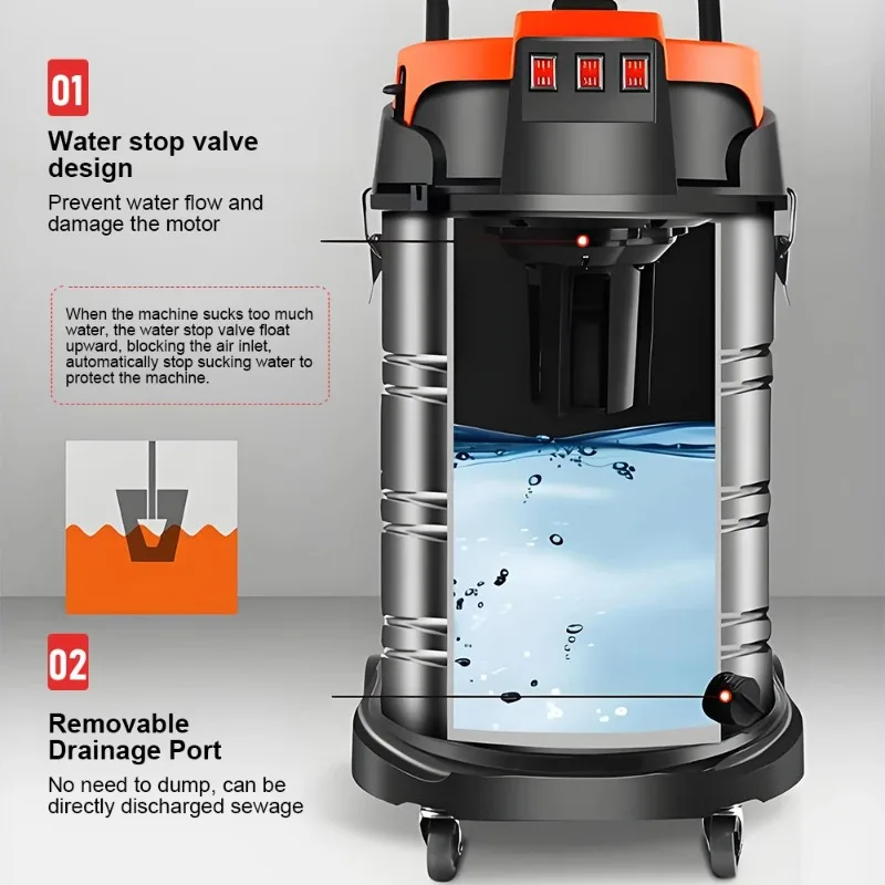 5400W Electric Vacuum Cleaner 60L High Power Wet and Dry Vacuum Cleaner Industrial Car Wash Shop Large Suction Seam Cleaner