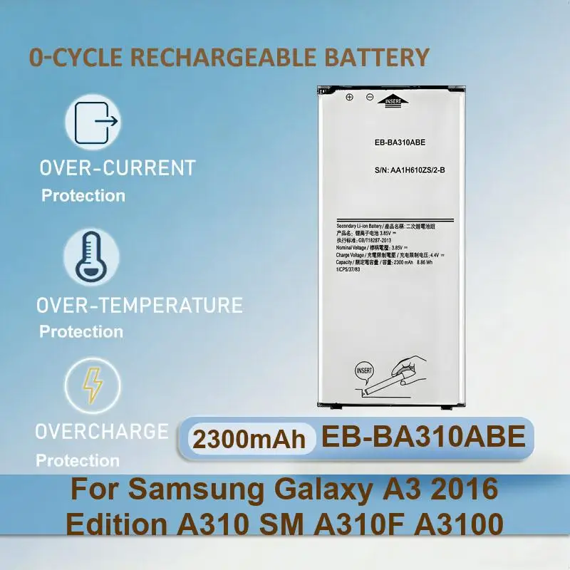 

EB-BA310ABE Mobile Phone Battery For Samsung Galaxy A3 2016 Edition A310 SM A310F A3100 EB BA310ABE 2300mAh Real Capacity