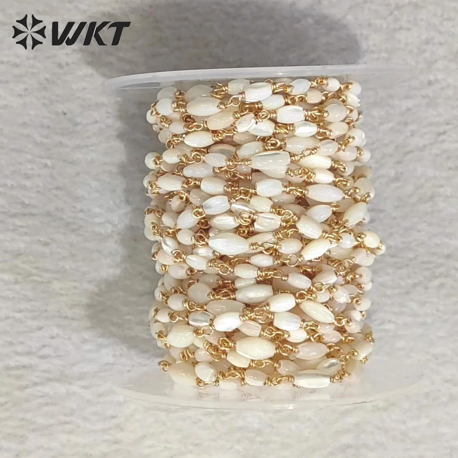 WT-RBC222 WKT 2023 سلسلة على الموضة مع قذيفة 18k سلسلة ذهبية الخرز حوالي 3x6 مللي متر الزفاف الرجعية سلاسل الحفلات اكسسوارات #3