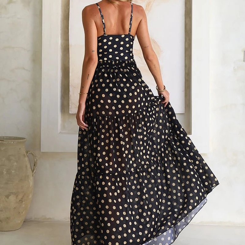 2Pcs Set Women Sexy Black and Gold Polka Dots Sleeveless Backless Deep V Swimsuit Halter Neck Cami Crop Top Bodysuit Beachwear - Image 4