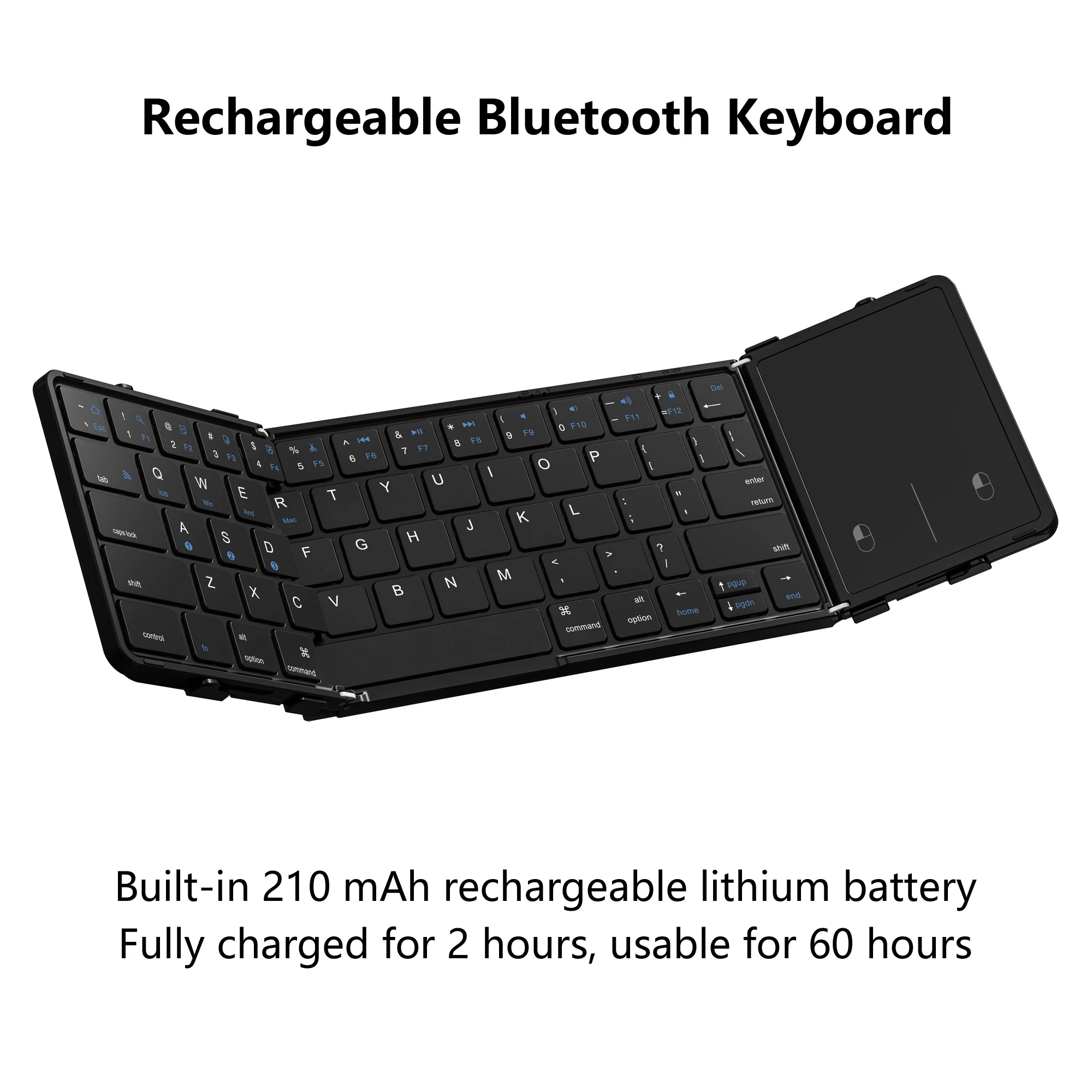 Foldable Bluetooth Keyboard with Touchpad Rechargeable Wireless Keyboard Pocket-Sized for Laptop MacBook iPad Mac Tablet iPhone