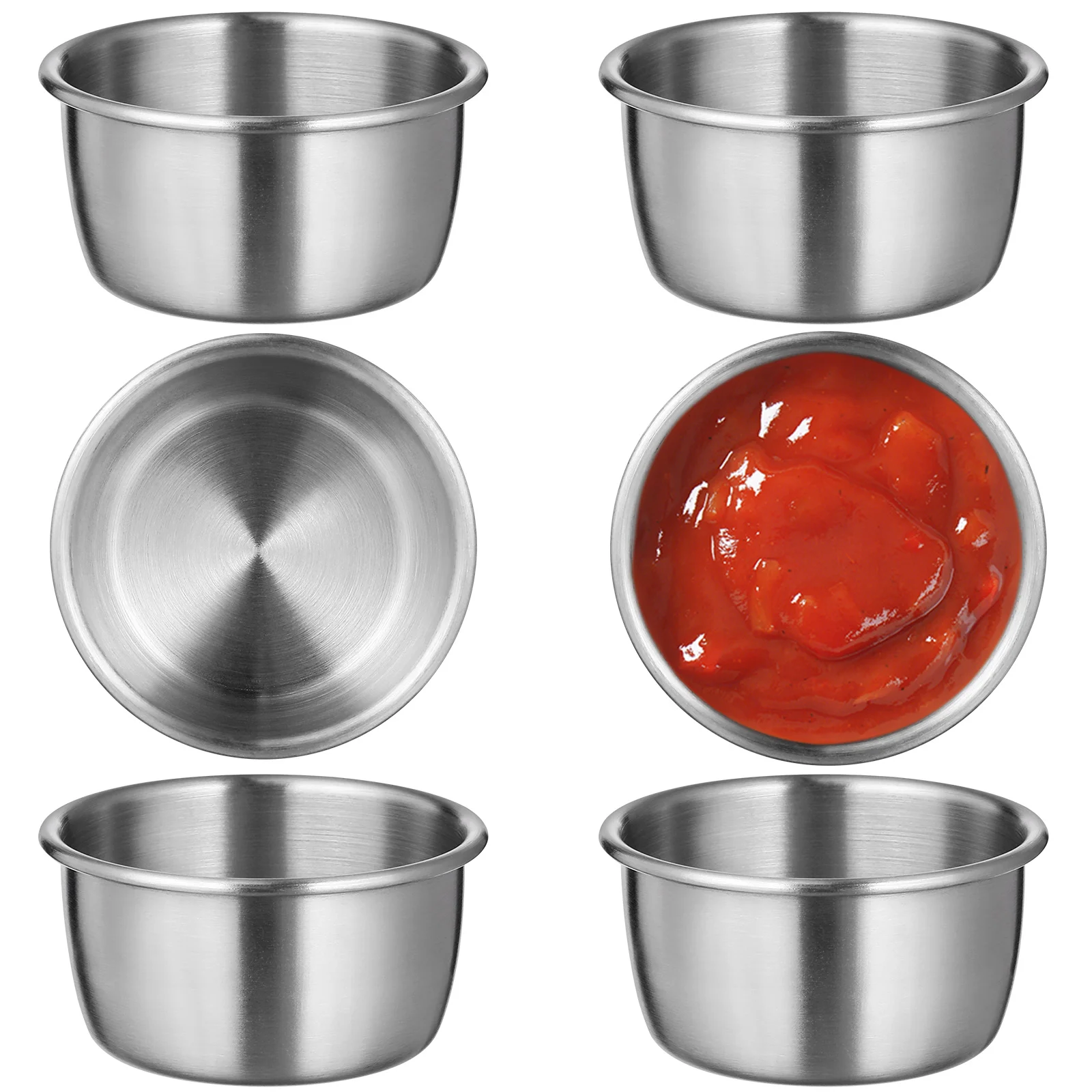 

6Pcs Stainless Steel Sauce Cups Reusable Anti-Extrusion Sauce Containers for Bbq Picnic Home Dining Dipping Bowls