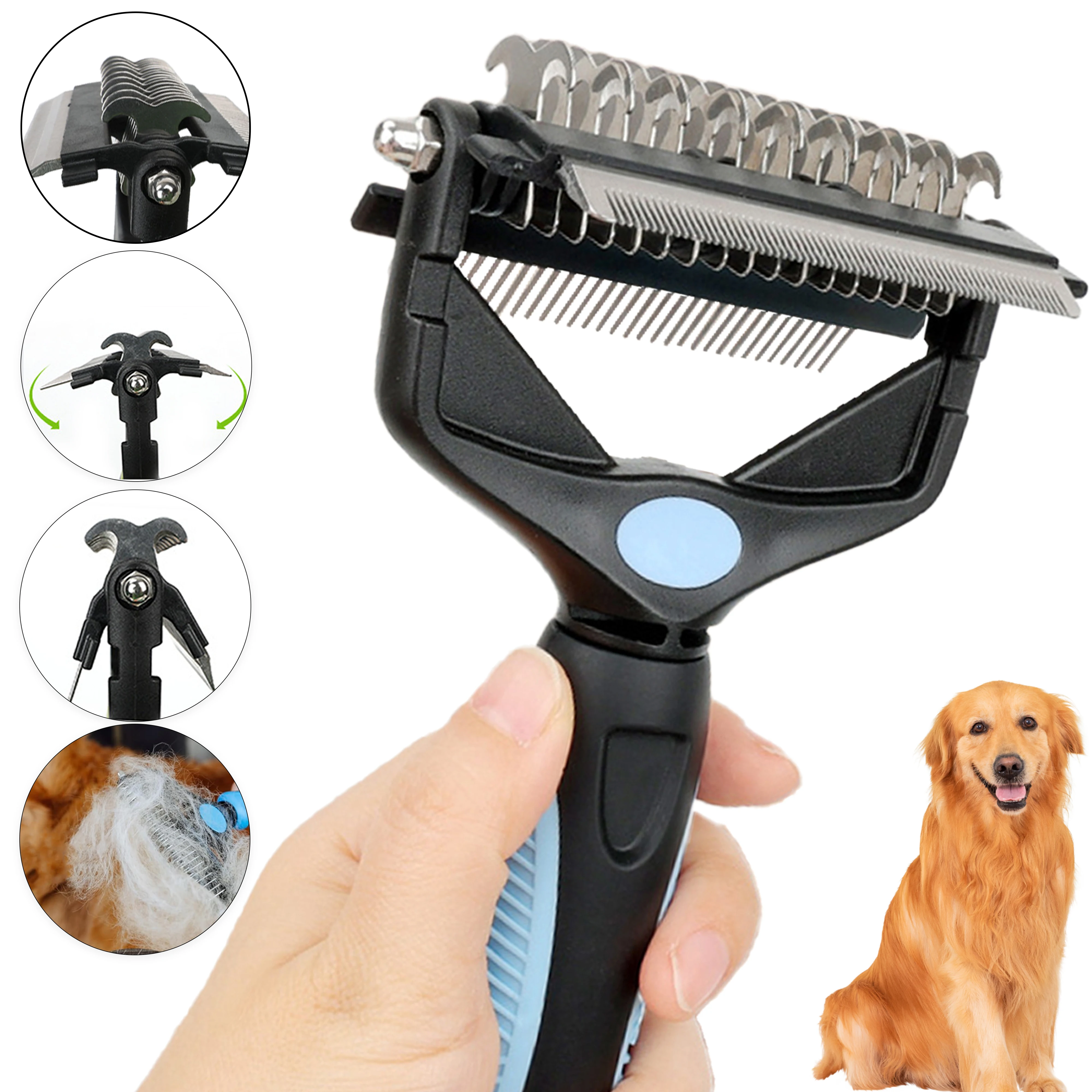 Cepillo para quitar el pelo de perros 3 en 1, cortador de nudos de piel para mascotas, peine para cachorros y gatos, cepillos para el cuidado de perros, suministros de caída