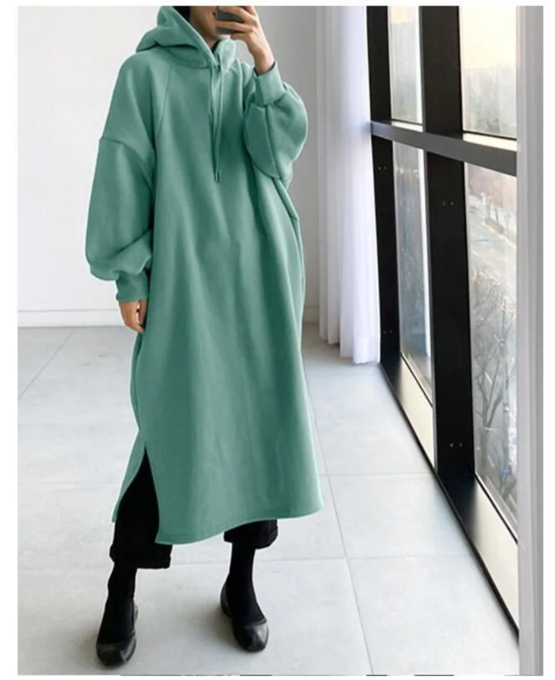 Weibliche Frauen lange Jacke Mantel Outwear Fleece Hoodies Herbst Winter lässig Damen Kapuze langen Trenchcoat Mantel plus Größe