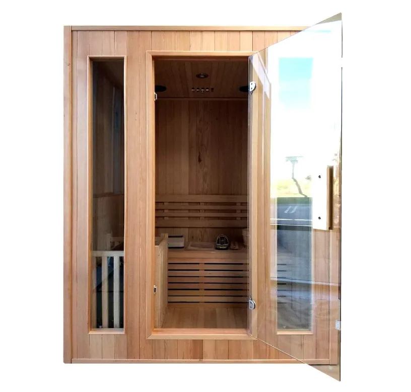 Indoor Sauna Room, 2-3 Person Canadian Hemlock Wood,Wood Sauna with 8mm Tempered Glass, Electric Sauna Equipment
