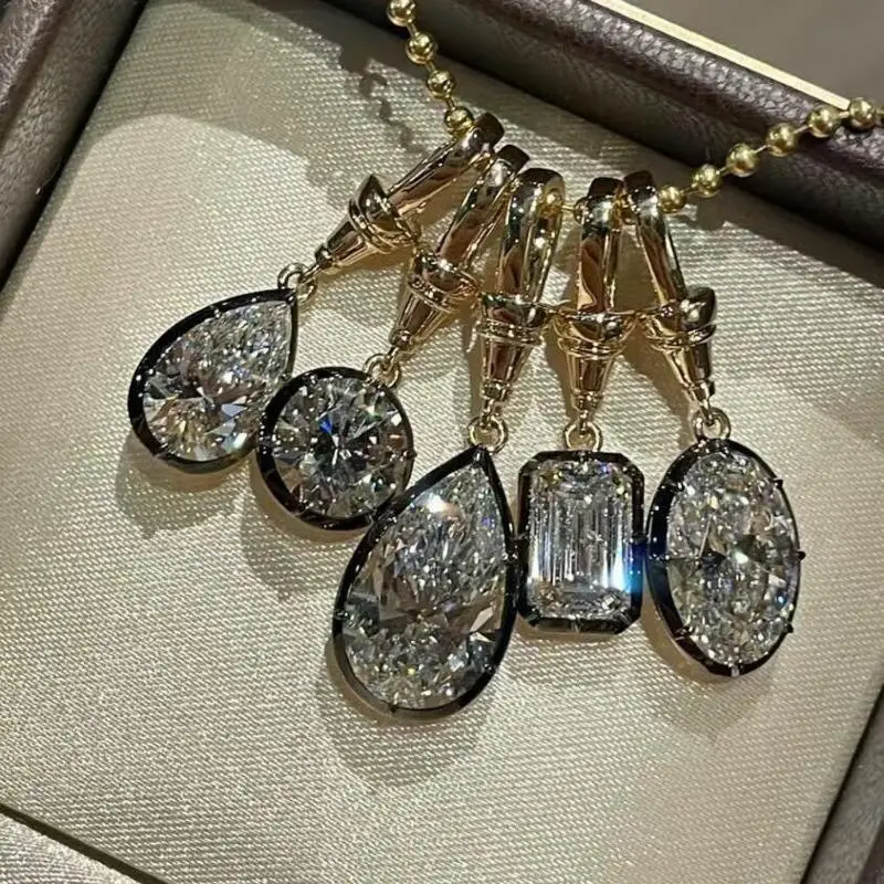 Damen-Halskette mit geometrischem weißem Zirkon-Anhänger, Perlenkette, goldfarben plattierter Edelstahl, einfacher Alltagsschmuck, Geschenk – Detail 20