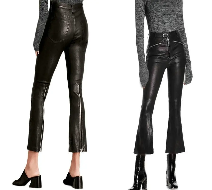 

2023 Genuine Leather Pants Autumn and Winter New Fashion Casual Style Mid Waist Slim Fit Slim Rage Elastic Sheepskin Crop Pants