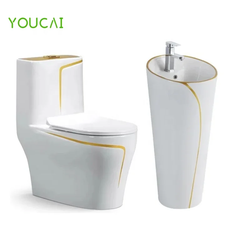 YYHC-Luxury bathroom Bathroom Marble toilet pedestal Basin sink Black marble gold toilet seat