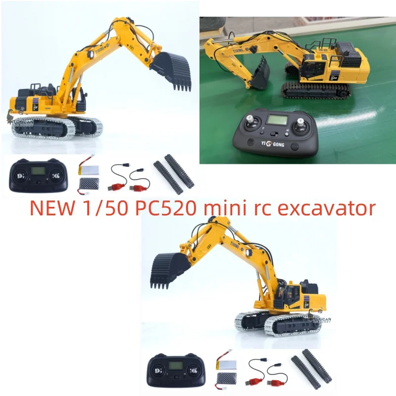 1/50 mini escavadeira rc pc520 levantamento elétrico rádio controle escavadeira engenharia veículo metal faixas luzes brinquedos de som para meninos