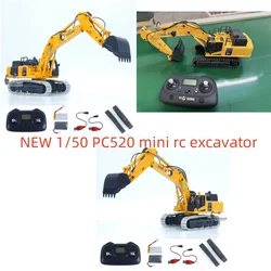 1/50 Mini RC Digger PC520 Electric Lifting Radio Control Excavator Engineering Vehicle Metal Tracks Lights Sound Toys for Boys