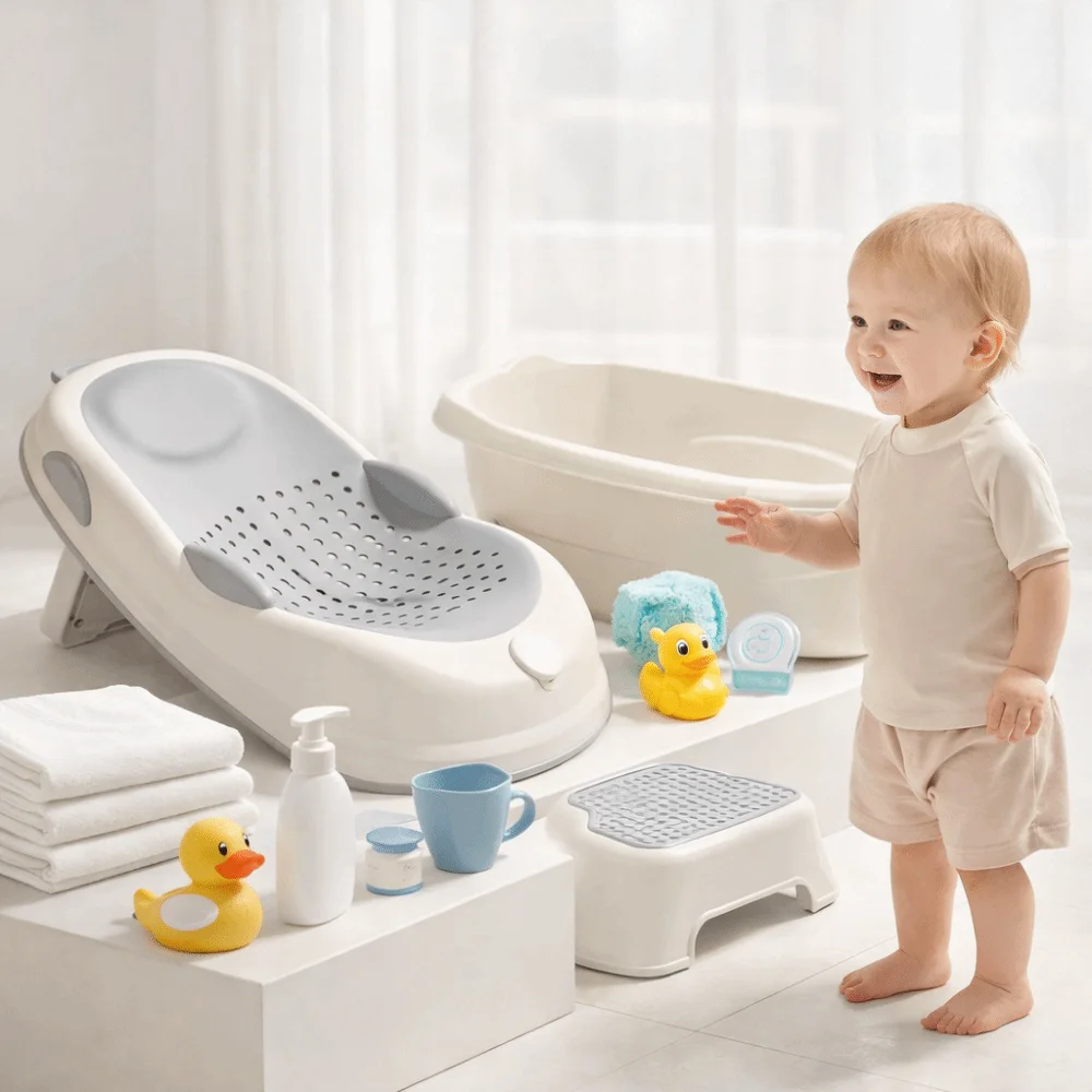 support-de-bain-confortable-et-portable-pour-nouveau-ne-avec-tapis-de-bain-a-detection-de-temperature-et-structure-en-maille