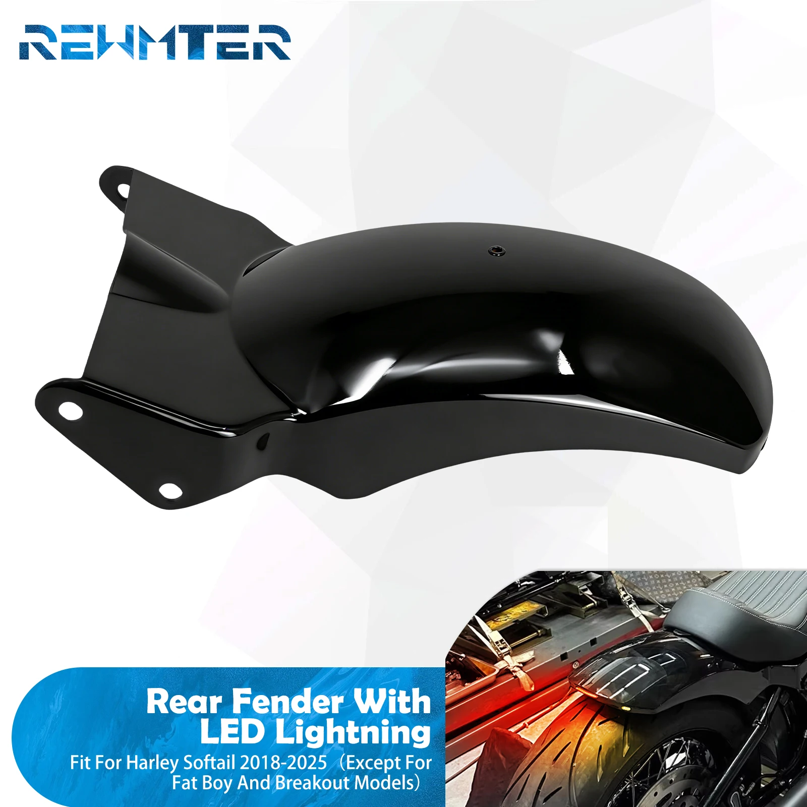 

Motorcycle Rear Fender Mudguard With LED Lighs Turn Signal Brake Running Lamp For Harley Softail Street Fat Bob Low Rider 18-25
