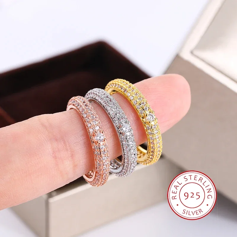 Anillo de circón blanco geométrico de alta calidad para plata, oro amarillo, oro rosa, anillo chapado en plata 925 para mujer, regalo de joyería