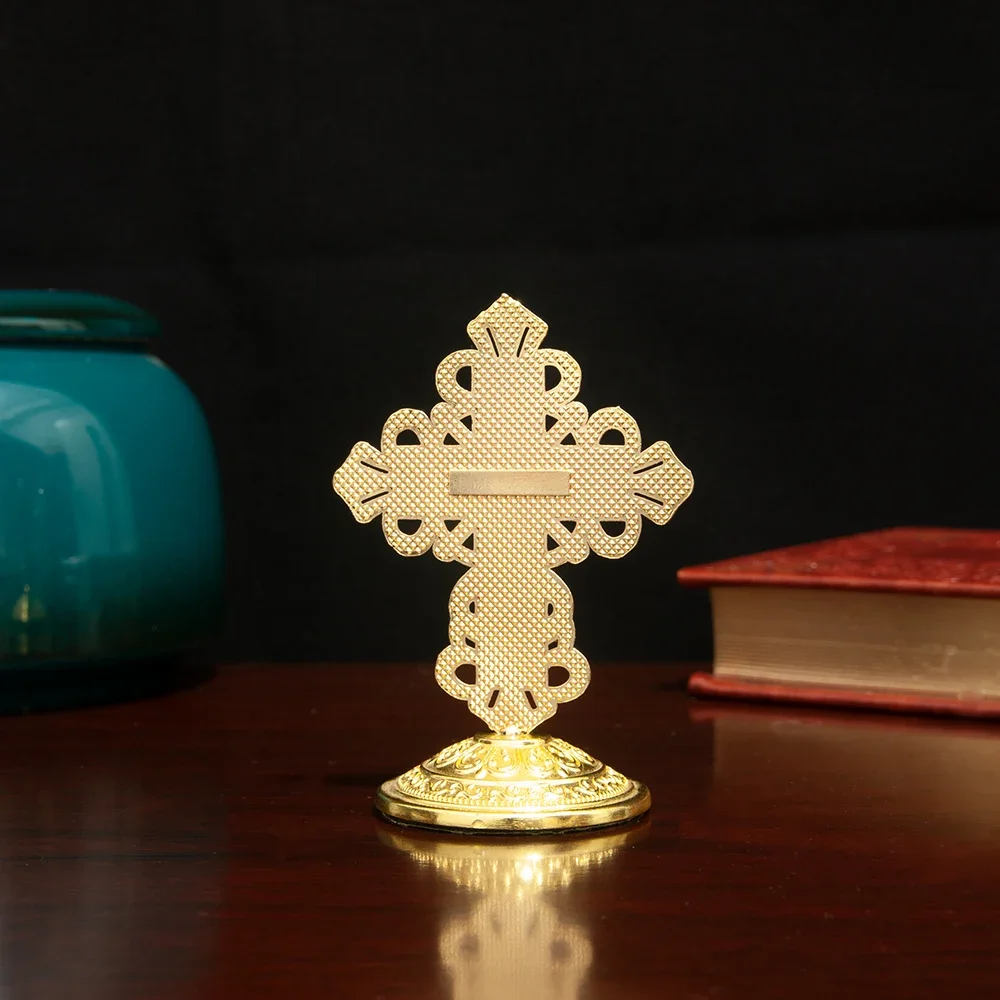 HTISOK Orthodox Cross Three Bar Jesus Cross Gold Plated 3.5 Inch Church Decor Religious Gift Spiritual Symbol Orthodox Cross