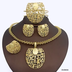 Italy Dubai Jewelry Set For Woman Party Gift Shield Pendant Earrings Weddings Bride Chain Bracelet Ring Set for Gift