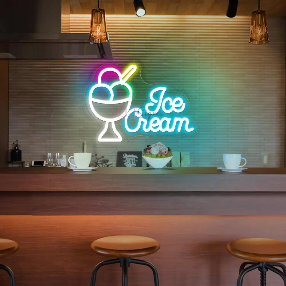 Sorvete neon led sinal luzes café restaurante decoração da parede sala luzes led sinal de néon snack sobremesa loja néon luzes da noite usb