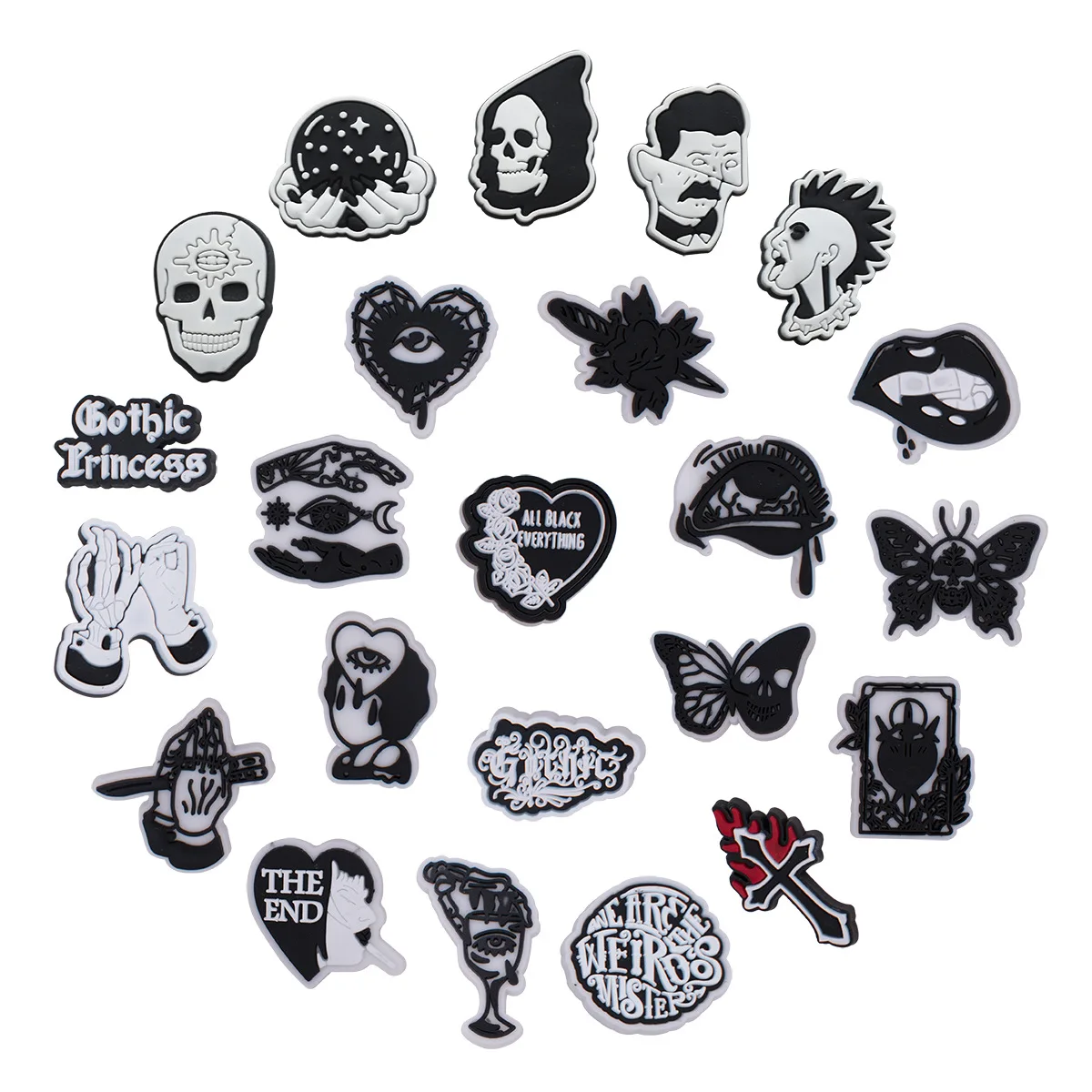 

1 шт., темные стильные подвески для обуви из ПВХ для крокодилов, значок «сделай сам», сабо, пряжка, детские булавки, украшения, аксессуары для джинсовой обуви, рождественская вечеринка