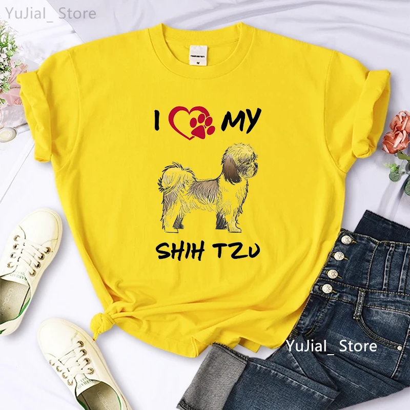 Shih Tzu Adorable Puppy Dog Graphic Print T-Shirt Women Clothes 2024 Funny Dog Mom Tshirt Femme Summer Fashion T Shirt Female