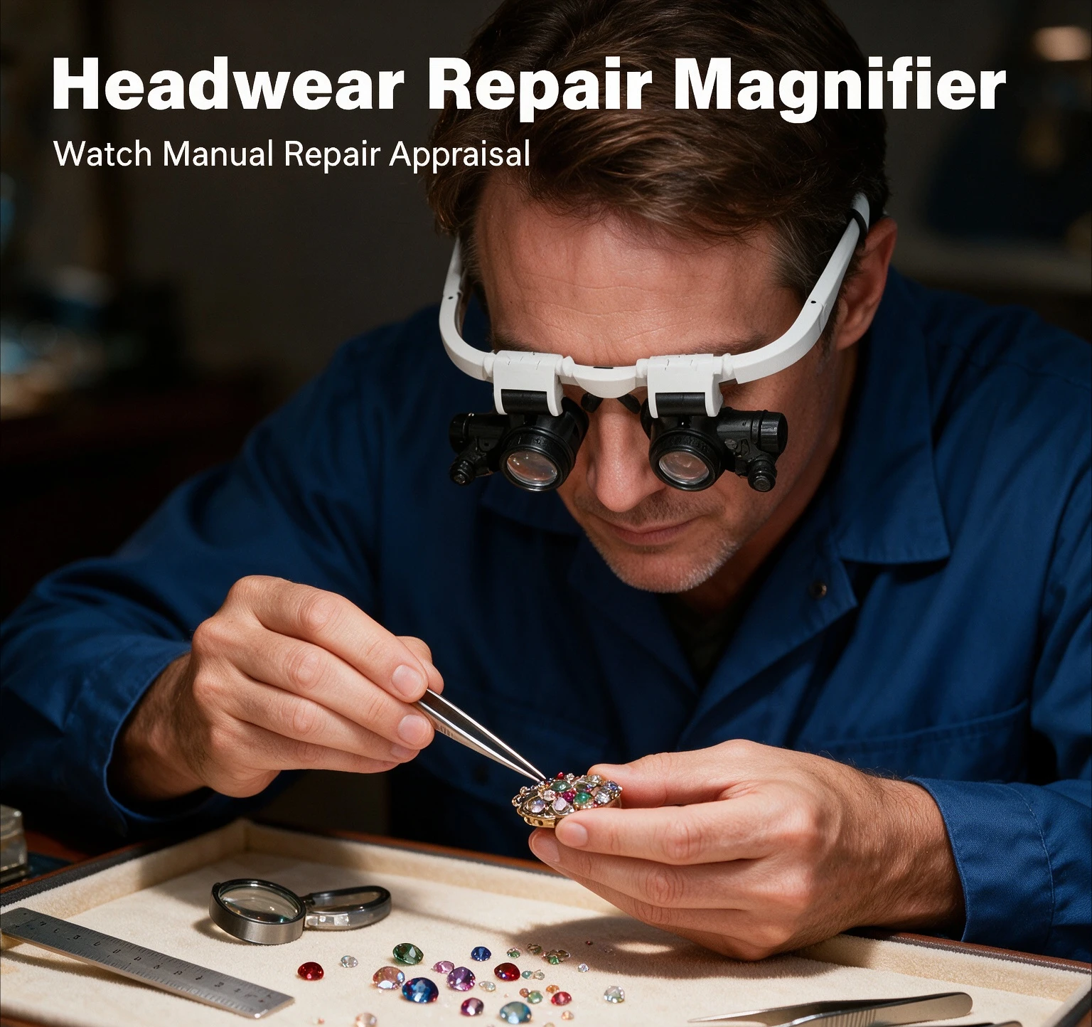 23X 15X 8X 2X LED Head-Mounted Magnifier Adjustable Headband Loupe Lens ...