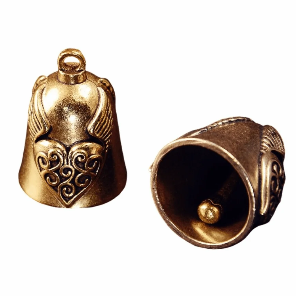 Raised Cross Heart Shape Bell Pendant Angel Wing Compact Motorcycle Guardian Bell Hanging Loop Antique-Style