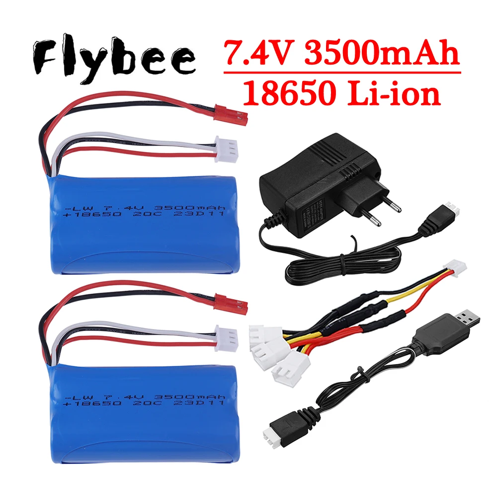 อัพเกรด 3000mAh ถึง 3500mAh 7.4V 18650 Li-Ion แบตเตอรี่ JST Plug และ Charger สําหรับ RC Racing รถบรรทุกไฟฟ้าของเล่นแบตเตอรี่สํารอง