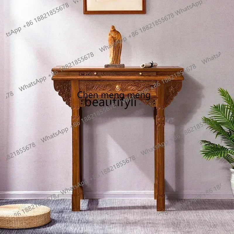 X  R1 Antique Chinese Buddhist niche platform entrance Zhongtang God of Wealth tribute table strip case solid wood case R