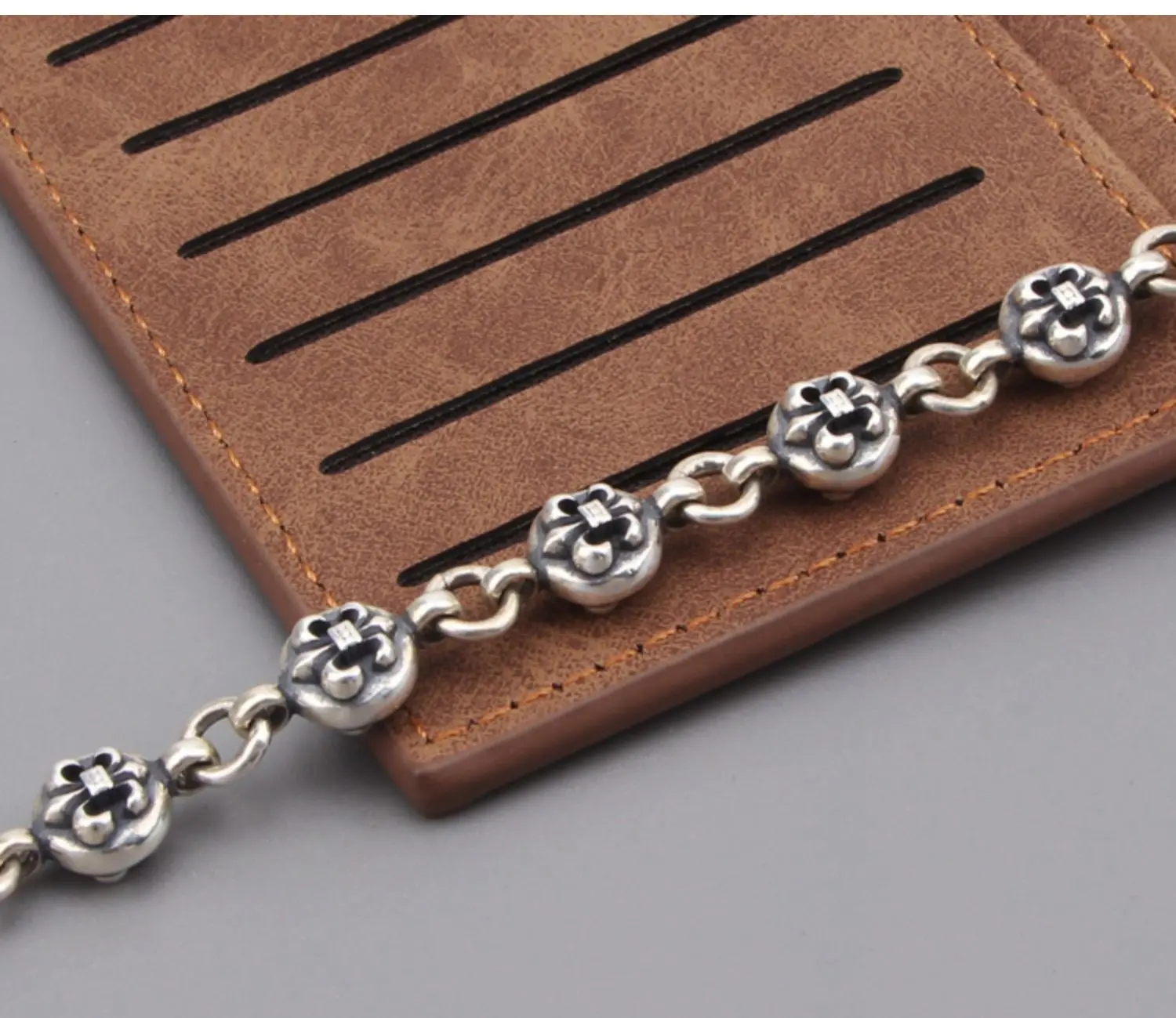 S925 Sterling Silver Jewelry Vintage Palace Boat Anchor Children's Military Flower Ball Couple Bracelet Men's and Women's Fashio