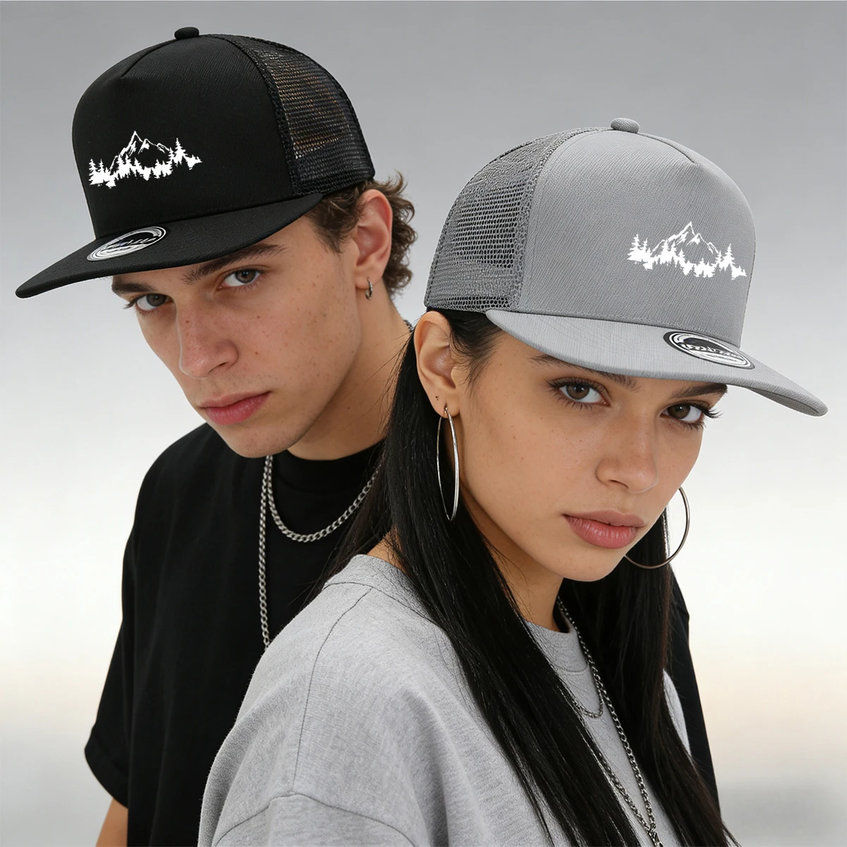 Unisex-'Mountain'  Print Mesh Baseball Cap, Spring Summer Fashion Slightly Curved Brim Baseball Cap, Adjustable Breathable Hat
