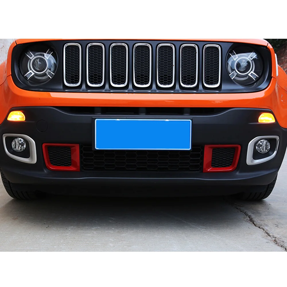 For Jeep Renegade 2017 2018 2019 2020 ABS Chrome Car Front Vent Frame Plate Trim Racing Grid Grill Grille Hoods Panel Part 2pcs