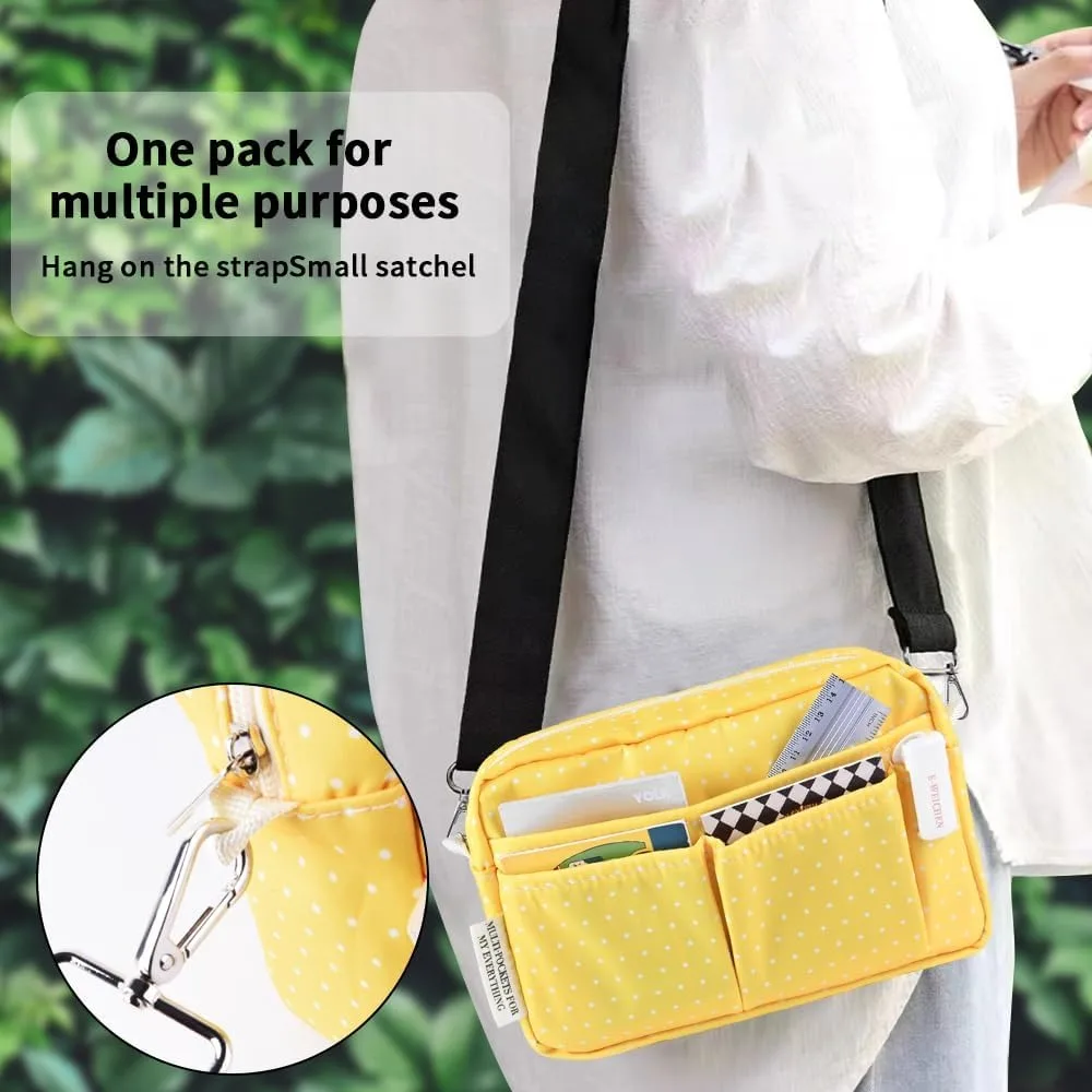 E-WEICHEN Organizer Portofolio Banyak Saku dengan Ritsleting, Tas Makeup Perlengkapan Perjalanan untuk Wanita, Alat Tulis Tahan Air Sederhana