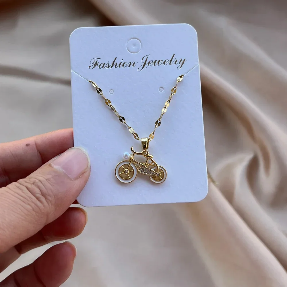 Pedal Bike Bicycle Necklace Women Girls Boys Gold Color Stainless Steel Pendant Trendy Party Jewelry Sports Cyclists Lover Gift