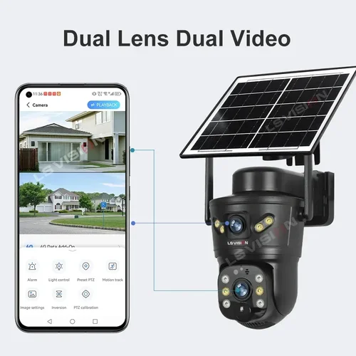 Imagen 2 del producto LS VISION Cámara de Seguridad Solar para Exteriores con Pantalla Dual 4G/Wifi, 4K, PIR, Seguimiento Humano, CCTV, V380 Pro, Impermeable