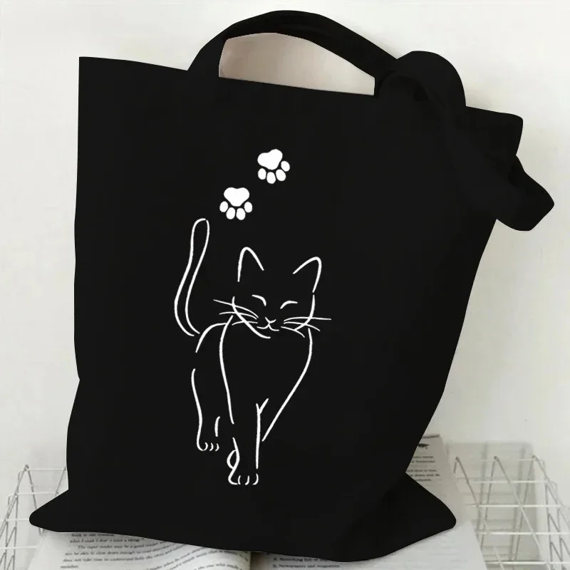 

Bolso de mano de lona con estampado de gato bonito bolso de hombro con varios patrones de gatitos, bolso de gran capacidad