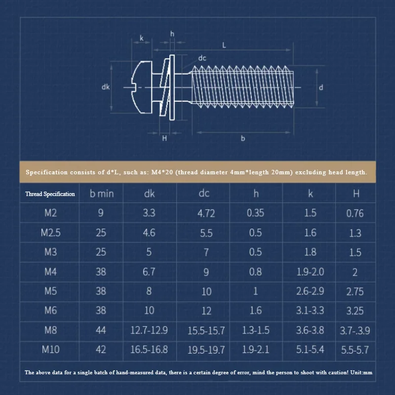 M2 M2.5 M3 M4 M5 M6 M8 Nickel-plated Cross Recessed Pan Head Triple Combination Screws