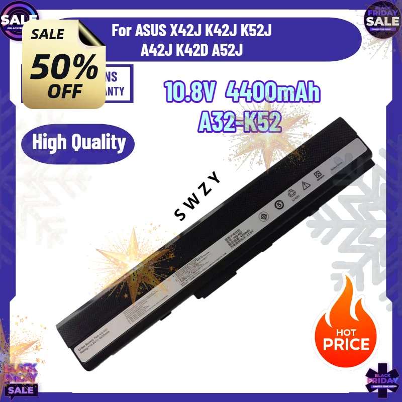SWZY  High-quality 10.8V  4400mAh A32-K52 Laptop Battery for ASUS X42J K42J K52J A42J K42D A52J NEW