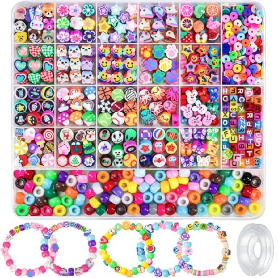 

Quality Assurance 1200 Pcs Polymer Clay Beads Bracelet Making Kit, 25 Style Animal Fruit Flower Butterfly Bunny Pony Letter Bea