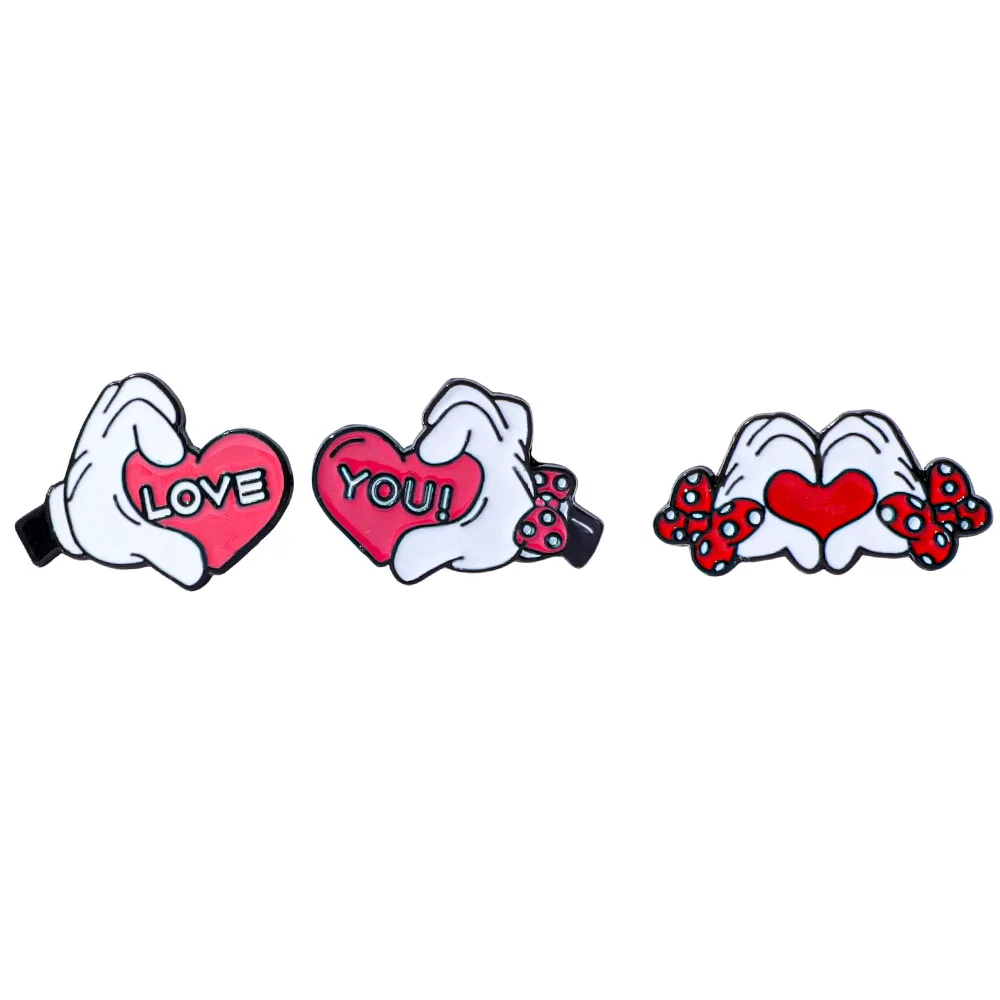 

1 Set Mickey Minnie Mouse Hand Heart Gesture Lapel Pins for Backpack Enamel Pin Brooches for Badges Jewelry Clothes Accessories